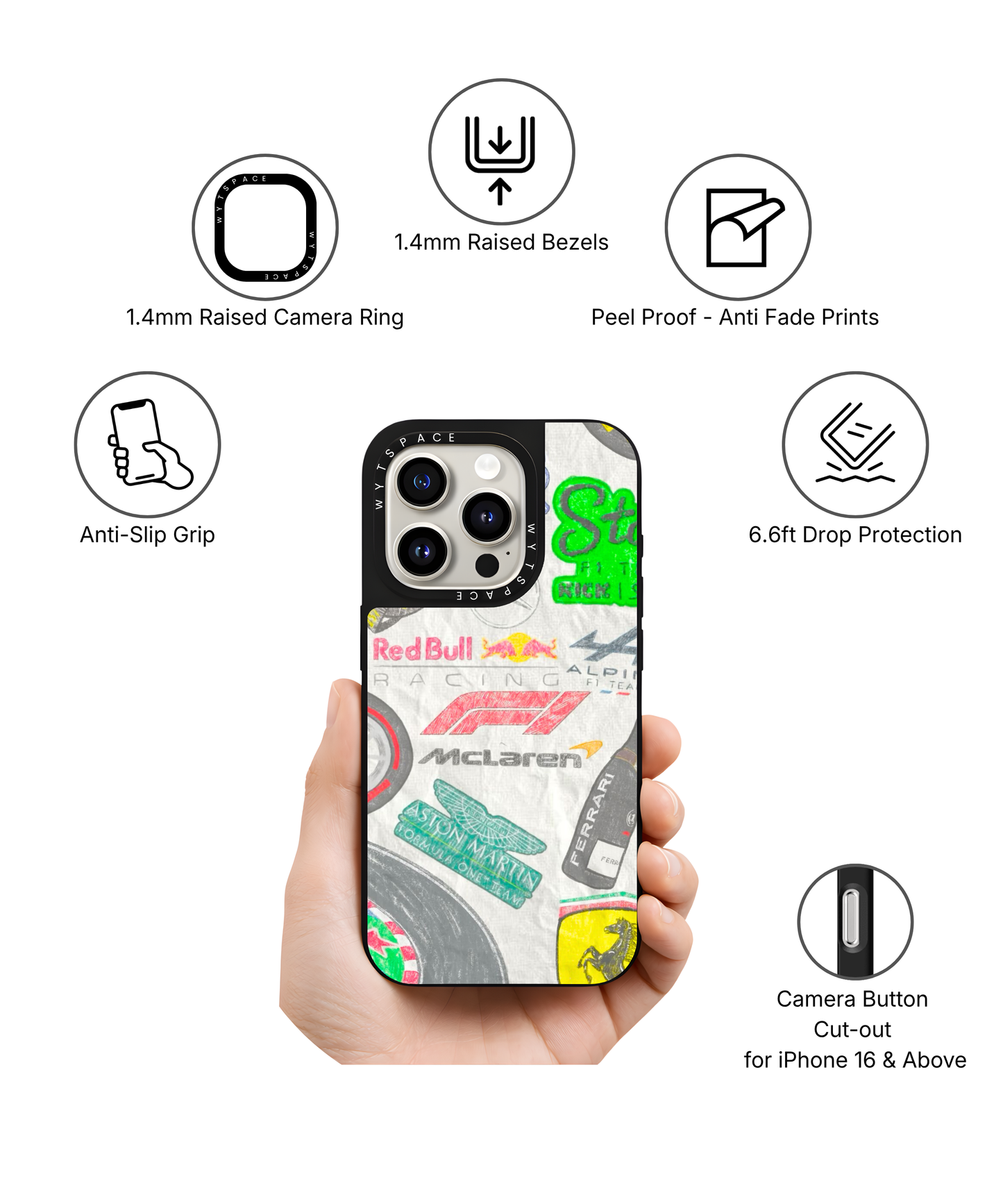 Racer Stickers Mix | F1 / Cars - Elite iPhone Case | Code: 430